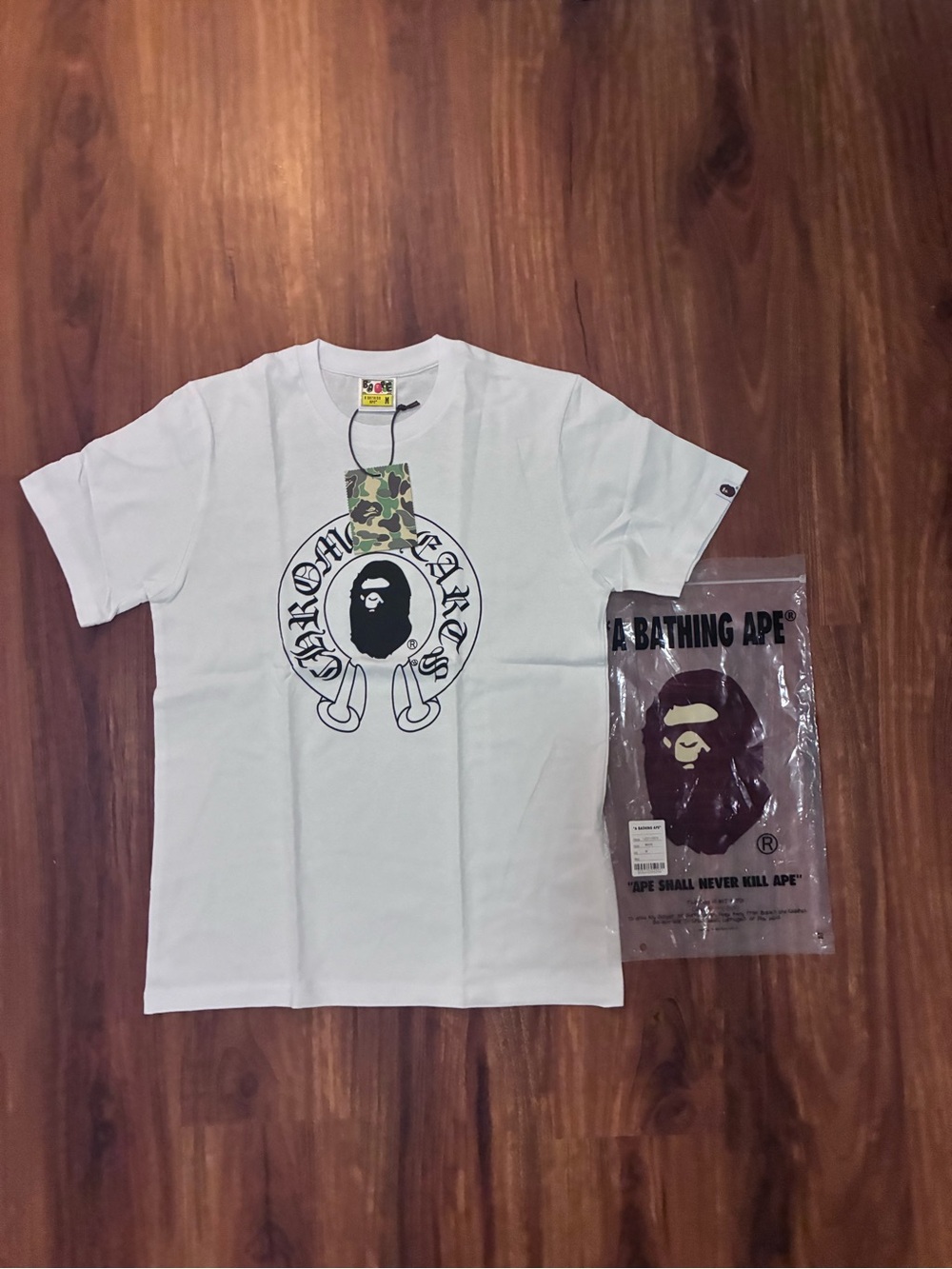 Bape White Tee with Black Ape Logo